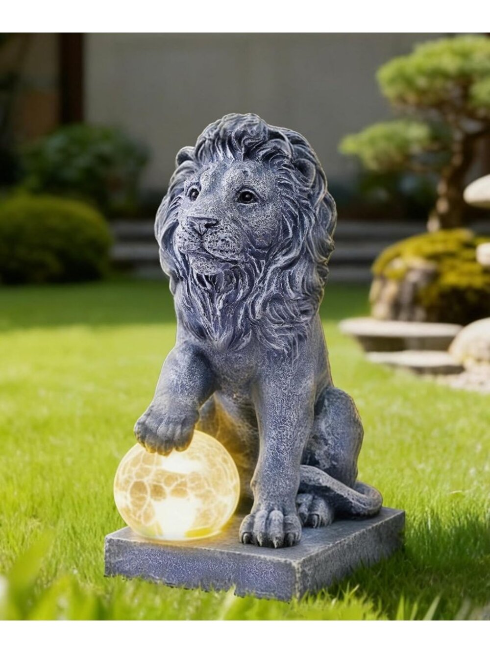 Elegant Guardian Lion Garden Statues with Solar Light Ball - Outdoor Decor
